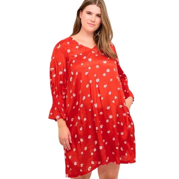 Kaffe Dresses & Skirts - Kaffe Curve Plus Size KColly Red Floral midi Dress women size